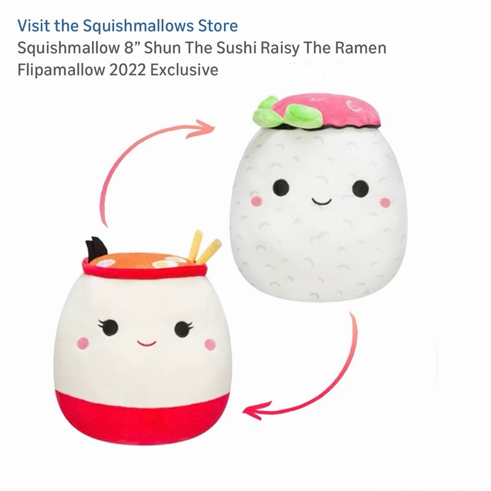 Squishmallows Sushi and Ramen Flipamallow - Red and White